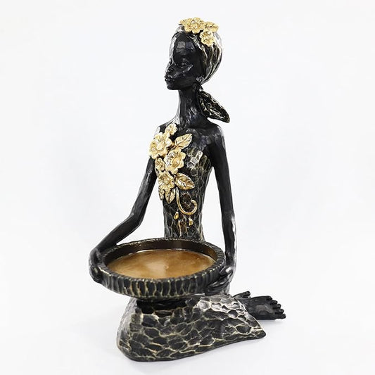 African Lady Figurine Candle Holder with African Tribal Totem for Wedding,Church,Holiday Decor-African Decorative Women Statues, Candlestick Holder for Home and Table Decor(406-Black)