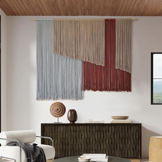 Jakalin Macrame Wall Hanging Large 57" Wx43 L Fiber Wall Art Modern Yarn Boho Wall Decor for Headboard Living Room Gallery Couch Bedroom Decor