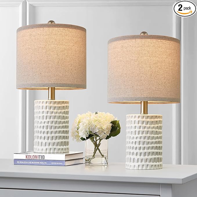 PORTRES 18.25" Modern Accent Ceramic Table Lamp Set of 2 for Bedroom White Desk Decor Bedside Lamps for Living Room Study Room Office Dorm Farmhouse Nightstand Lamp End Table Lamps