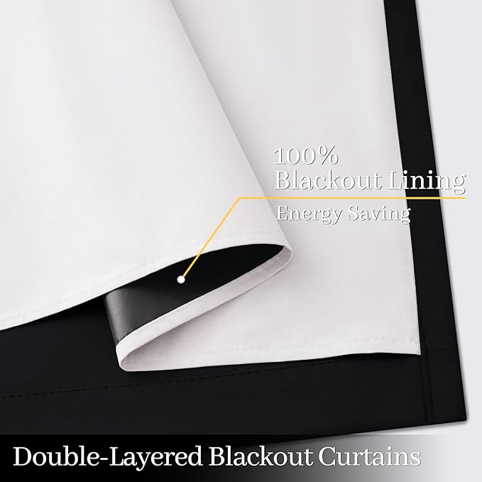 Yakamok 100% Blackout Curtain Panels 84 inches Cold and Light Blocking Drapes for Nursery, 2 Thick Layers Thermal Insulated Draperies (2 Pieces, 40 Wide Each Panel, Black Front with White Backing)