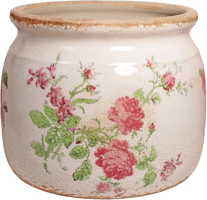 Ceramic Planters for Indoor Plants, Plant Pots with Drainage Hole, 6.29in. Flower Pots for Indoor Plants, Vintage Planters & Succulent Pots, Crackle Glaze Finish Plant Pots, Vintage Floral