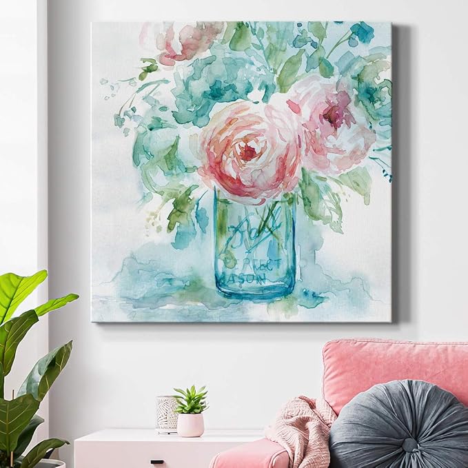 Wexford Home Premium Gallery Wrapped Canvas Flower Multicolor Wall Art Abstract Floral Romance Modern Pictures Print for Home Office Ready to Hang Sea & Glass II 24x24