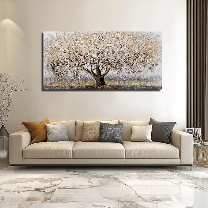 Gold Wall Decor Large Framed Canvas Art for Living Room Vintage Botanical Pictures Office Poster Prints Artwork Paintings for Home Hotel 29”x58”