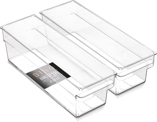 BINO | Plastic Storage Bins, Small - Shallow | THE HANDLER COLLECTION | Multipurpose Organizer Bins | Kitchen Pantry Organizers and Storage | Clear Containers for Organizing Home | Freezer Organizer