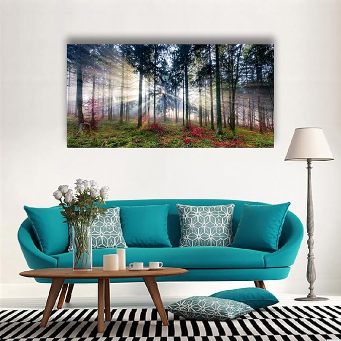 Forest Pictures Canvas Wall Art for Living room Bedroom Wall Decor,Sunrise Wall Art Print Paitnings for home Decor,Morden Artwork Tree Morning light Canvas Art Waterproof Stretched Ready to