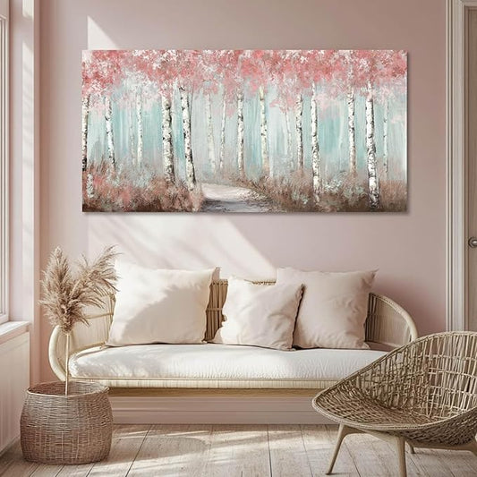 Botanical Wall Art for Girls Room Pink Tree Wall Decor Plant Pictures Wall Art Bedroom Decor for Women Graffiti Wall Paintings Living Room Home Decoration 20"x 40"