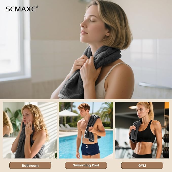 SEMAXE Hand Towels for Bathroom, 100% Cotton Towels with Hanging Loops, Soft and Absorbent, 4 Pack Hand Towel Set for Gym, Shower, Hotel, Spa and Kitchen, Yellow+Grey