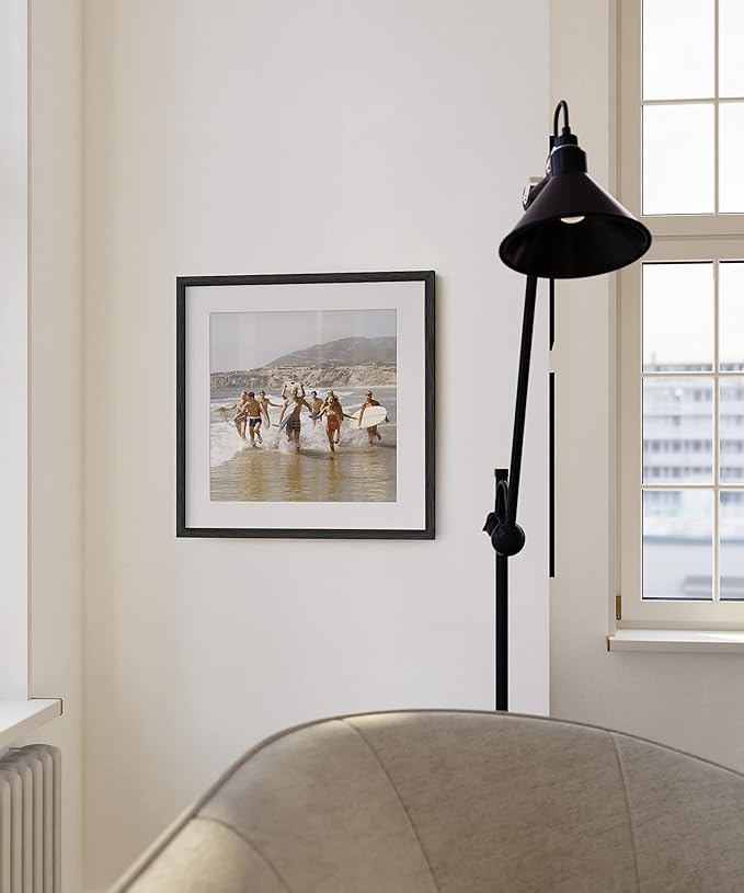 HAUS AND HUES Solid Oak 20”x20” Picture Frame Matted to 16”x16” - 20 by 20 Black Picture Frames, 20 x 20 Square Picture Frames, 20x20 Black Square Frames, Wood Picture Frames with Mat (Black Frame)