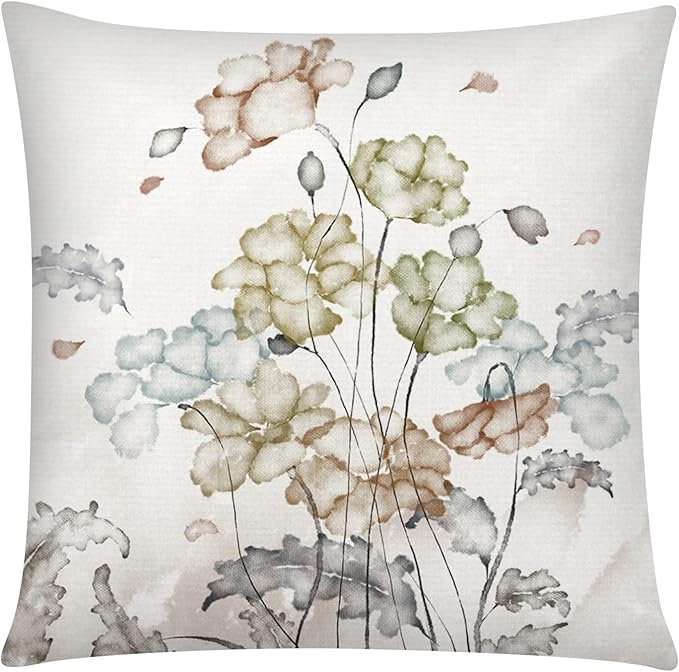 COMMINY Sage Green Flower Pillow Cover 18x18 Set of 6 Minimalist Modern Throw Pillow Cover Square Cushion Covers for Couch Sofa Living Room Home Decor