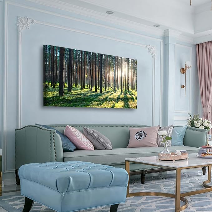 Sunshine Forest Wall Art for Living Room Bedroom Office Large Green Grassland Nature Canvas Wall Art Kitchen Pictures Modern Landscape Wall Decor Paintings Artwork Waterproof 20 * 40inch