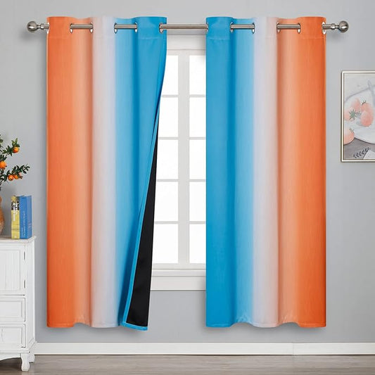 Ombre Orange and Blue Blackout Curtains 72 Inch Length 2 panels, Full Room Darkening Curtains for Bedroom, Thermal Insulated Gradient Drapes, Full Light Blocking Curtains with Grommet, 42x72 Inch