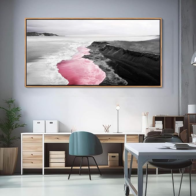 YCPRIMER Large Canvas Wall Decor for Living Room Wall Decoration in Wooden Frames for Office Decorative Paintings for Bedroom Black and White Sea Artwork Waves Wall Paintings