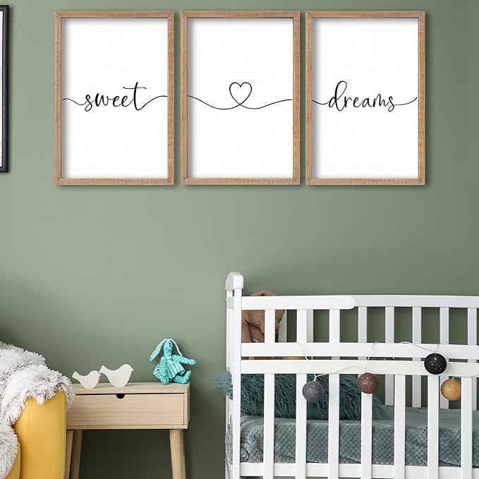 SRSZHIYUE Bedroom Above Bed Wall Decor Minimalist Sweet Dreams Sign Set of 3 16''×11'' Small Romantic Modern Farmhouse Hanging Master Bedroom Guest Room Wall Hanging Decoration（Wood）