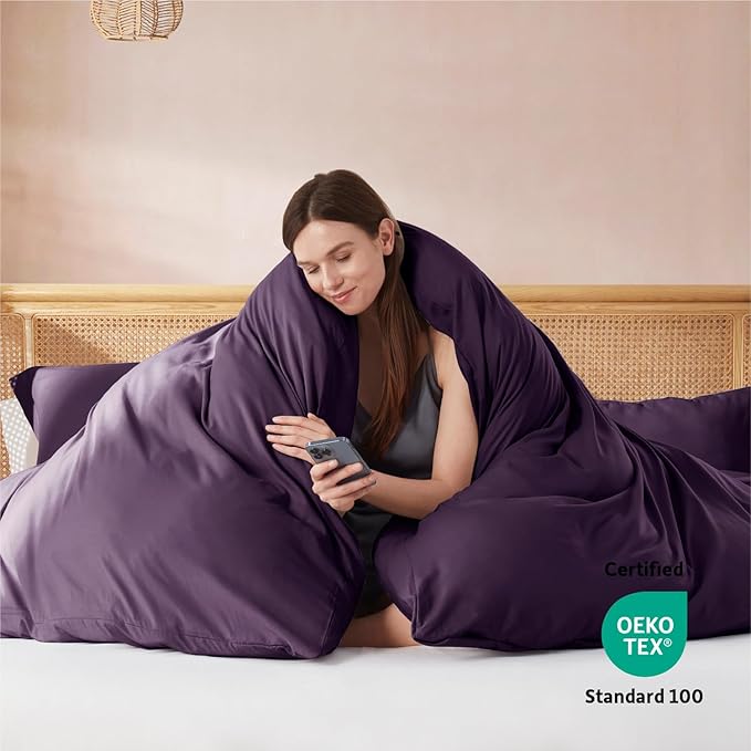 Nestl Twin Duvet Cover Set with Comforter Insert - Purple 3 Piece 68x90 Duvet Cover & 1 Pillow Sham with White Quilted Down Alternative Comforter, Ultra Soft, All Season