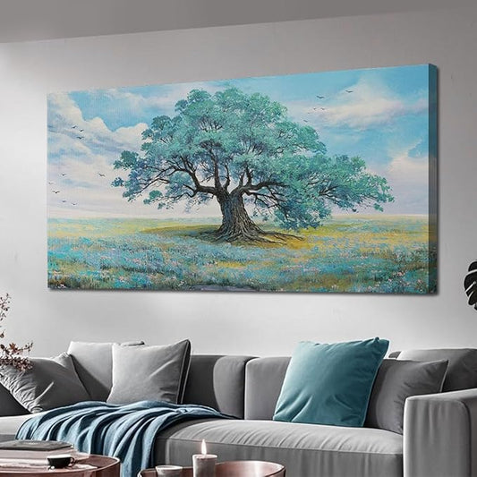 Ardemy Landscape Wall Art Canvas for Living Room Green Teal Tree Scenery Painting Bedroom Nature Picture Artwork Framed Bathroom Dining Room Kitchen Home Office Wall Decor, Large 40"x20"