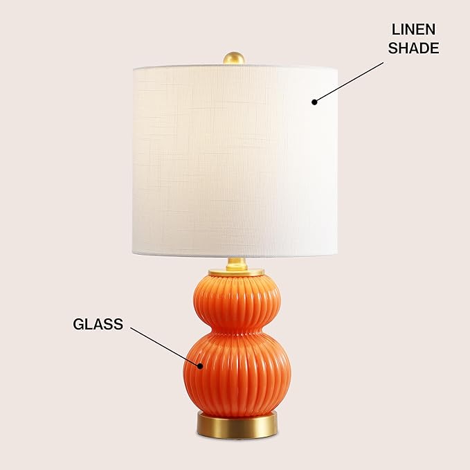 JONATHAN Y JYL1099E Daphne 20" Contemporary Transitional Metal/Glass Ribbed Gourd LED Table Lamp Bedroom, Living Room, Office, Dining Room, Orange/Brass Gold