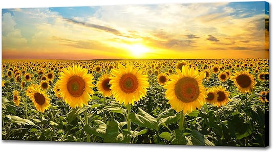 Biuteawal Sunflower Canvas Print Wall Art Sunset Landscape Pictures Flower Field Artwork Modern Painting for Home Kitchen Bedroom Dining Room Stretched and Framed Ready to Hang