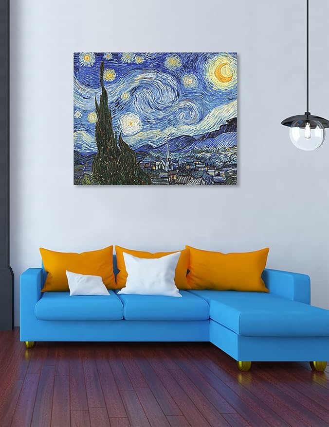 DECORARTS - Starry Night. Vincent Van Gogh Art Reproduction. Giclee Print on Canvas. Wall Art for Home. 40x32