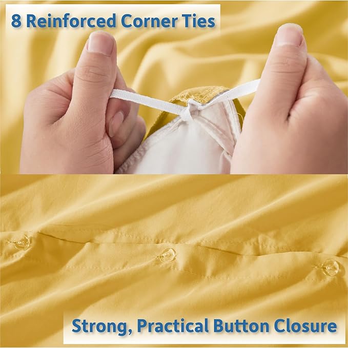 Nestl Yellow Duvet Cover Queen Size - Soft Double Brushed Queen Duvet Cover Set, 3 Piece, with Button Closure, 1 Duvet Cover 90x90 inches and 2 Pillow Shams