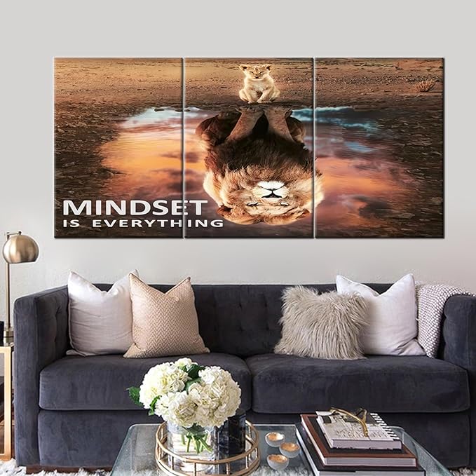 QYHART Lion Inspirational Poster Motivational Wall Art 3 Pieces Canvas Prints Artwork for Living Room Modern Home Decor Painting Pictures Stretched and Framed Ready to Hang [60''Wx 28''H]