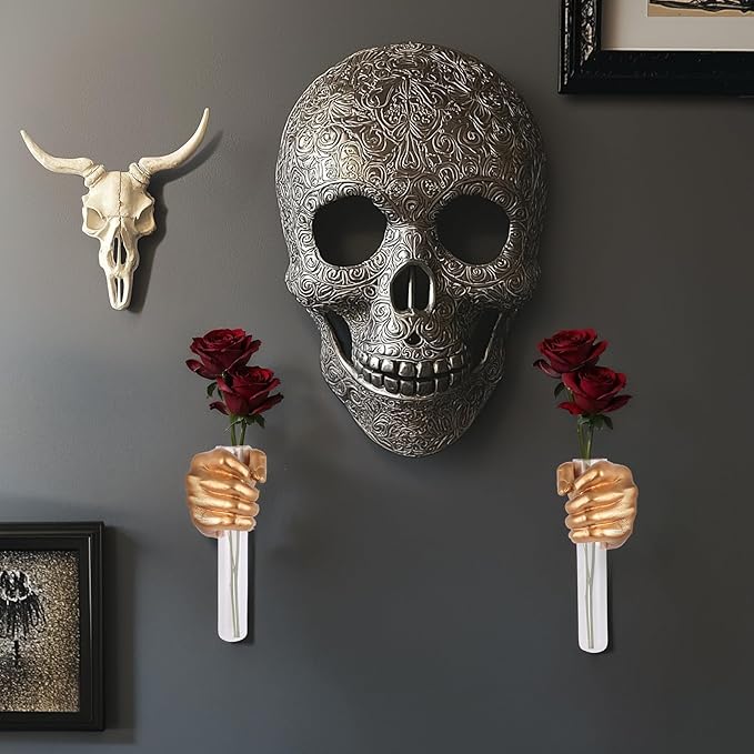 2 Pieces Wall Sculptures, Hands Vase Home Decor, Wall Mount Art Sculpture, Unique Wall Art Statue, Funky Flower Vase Decorations, Modern Eclectic Hanging Decor,Hands Statue (Gold)