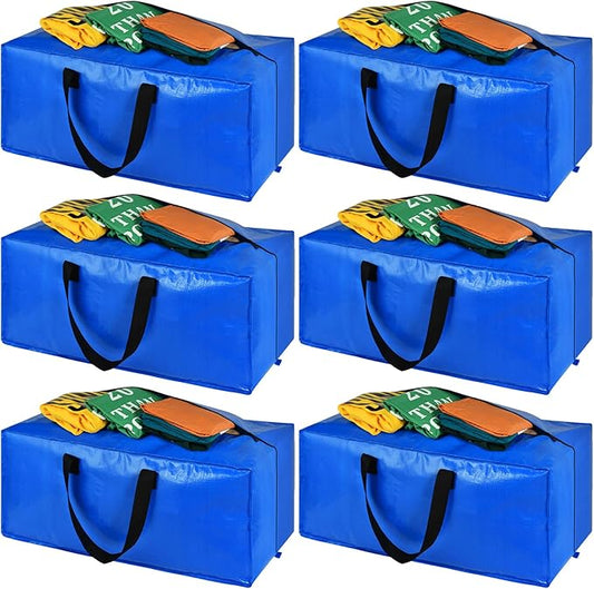 Heavy Duty Extra Large Storage Bags, XL Blue Moving Bags for College Dorm Room Essentials, Moving Supplies Boxes Compatible with IKEA Frakta Cart, 6 Packs