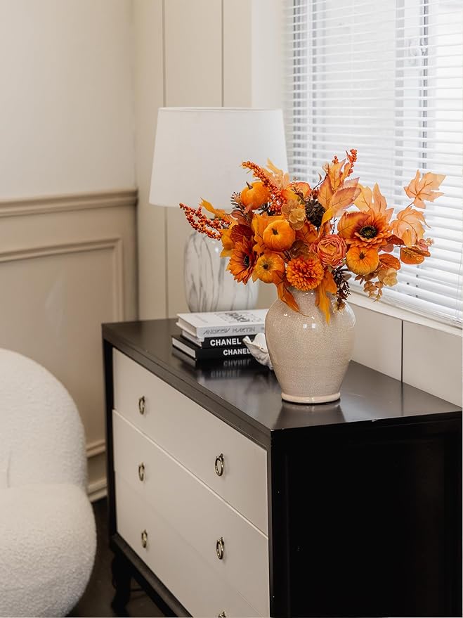 MISSPIN 10 PCS 18 inch Fall Decor Bouquets, Fall Decorations Indoor Outdoor Halloween Thanksgiving Farmhouse Arrangement Decorations for Front Door Wedding Centerpieces in Autumn (Orange)