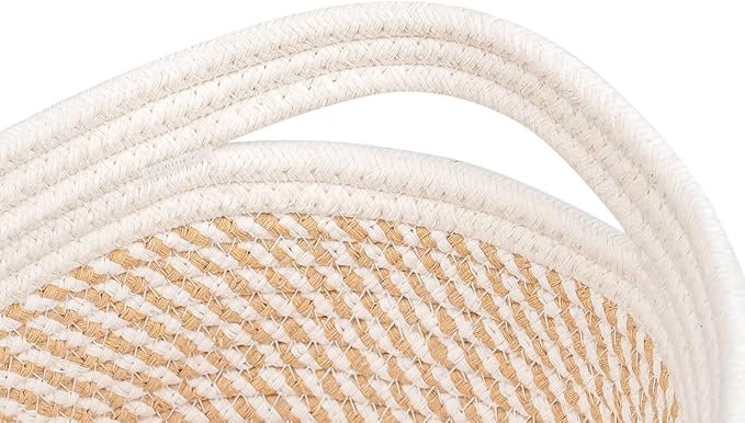 CubesLand Small Storage Baskets for Shelves, Closet Organization Bins Empty Gift Basket 2 Packs Baby Nursery Woven Organizing, Rectangular Clothes Shelves Off White/Mixed Camel