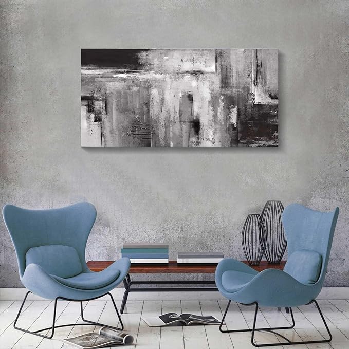 Home Wall Decor Abstract Photo Prints 24"x48" Black and Grey Wall Decor for Living Room Bedroom Office Framed Artwork for Walls