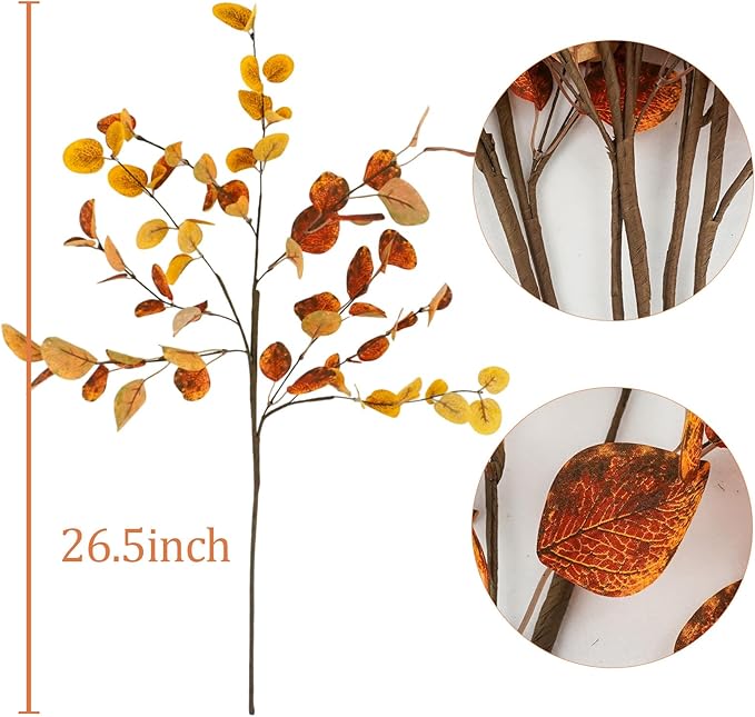 Krissing 6 Pcs Fall Artificial Eucalyptus Stems, 26.5" Fall Eucalyptus Leaves Fall Faux Greenery Stems for Autumn Home Table centerpieces Arrangement Fall Decorations