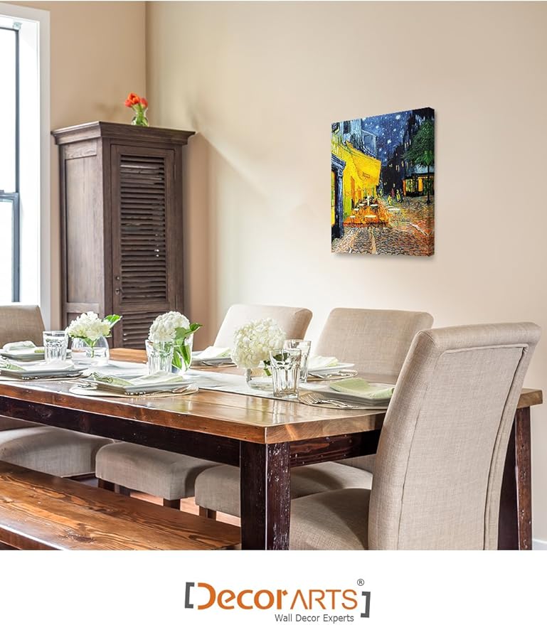 DECORARTS - Cafe Terrace At Night, Vincent Van Gogh Art Reproduction. Giclee Canvas Prints Wall Art for Home Decor 20x16