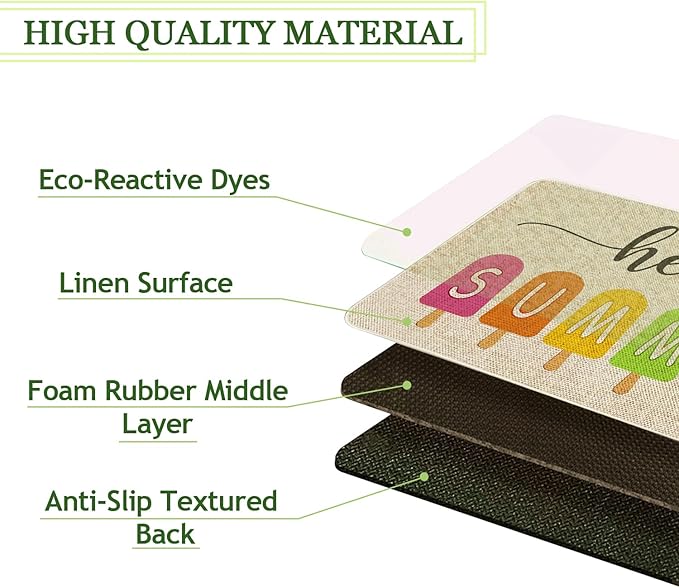 Hello Summer Front Door Mat 30x17 Inch Summer Welcome Doormat Indoor Outdoor Entrance Floor Mats Non-Slip Washable Seasonal Summer Home Decor Rugs