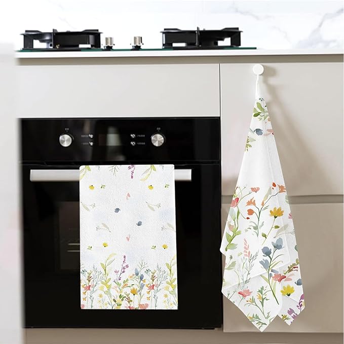 Spring Wildflower Kitchen Towels Dish Towels Set of 2,Floral Hand Towels 18x28 Inch Drying Dishcloth,Summer Holiday Dish Towels for Kitchen Bathroom Home Decor Housewarming Gifts