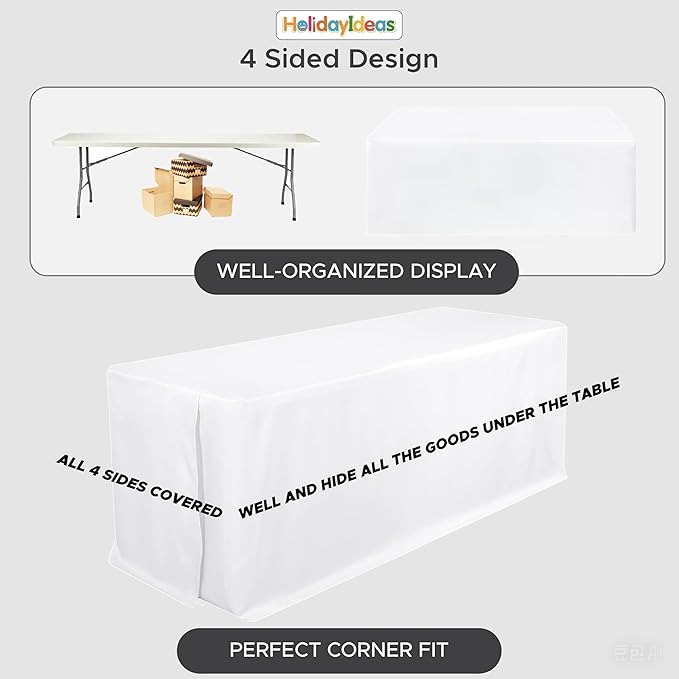 HolidayIdeas Card Table Covers Fitted Square 34x34 Inch, Wrinkle Resistant Washable Small Square Tablecloth 3 Ft for Folding Table, White, Set of 4