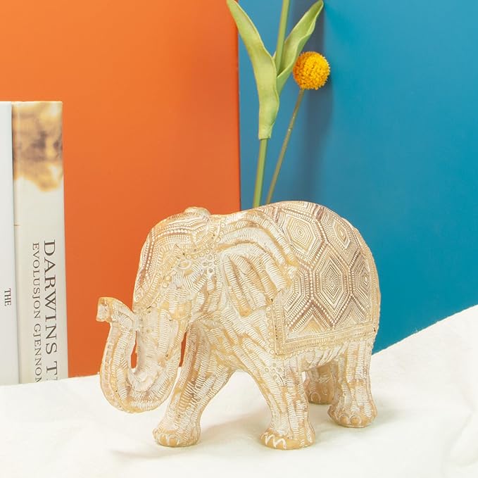 Bohemian-Style Elephant Statue Modern Art Sculpture - Feng Shui Home Decor Ornament for Bedroom, Office, Living Room, Desk & Cabinet Display, 4.72 Inch Indoor Decorative Figurine