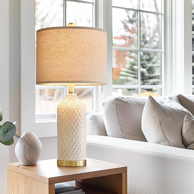 24.25" Modern Ceramic Table Lamps Set of 2 - Gold, Boho & Farmhouse Style for Living Room, Bedside & End Tables