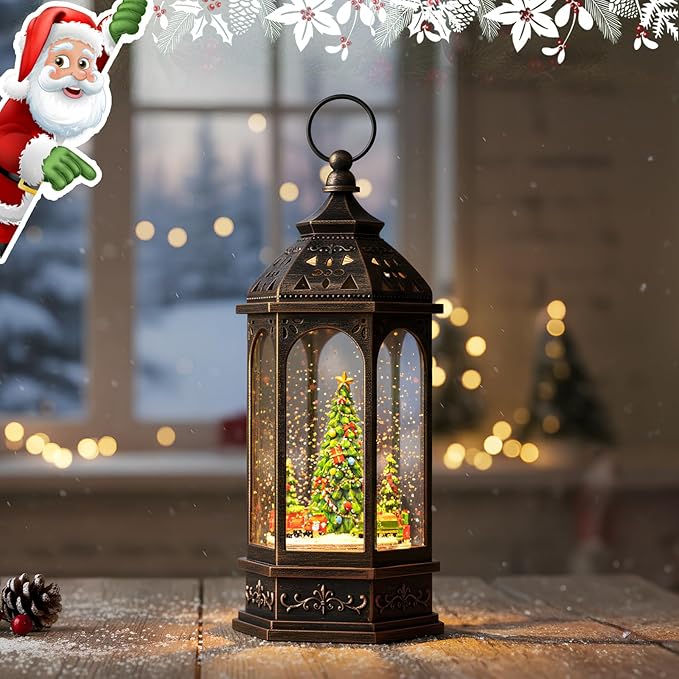 Christmas Snow Globes, Train Whirled Around The Christmas Tree Music Water Lantern, 8 Christmas Music, USB Powered & Battery, Holiday Decorations Gifts for Family, Children or Friends