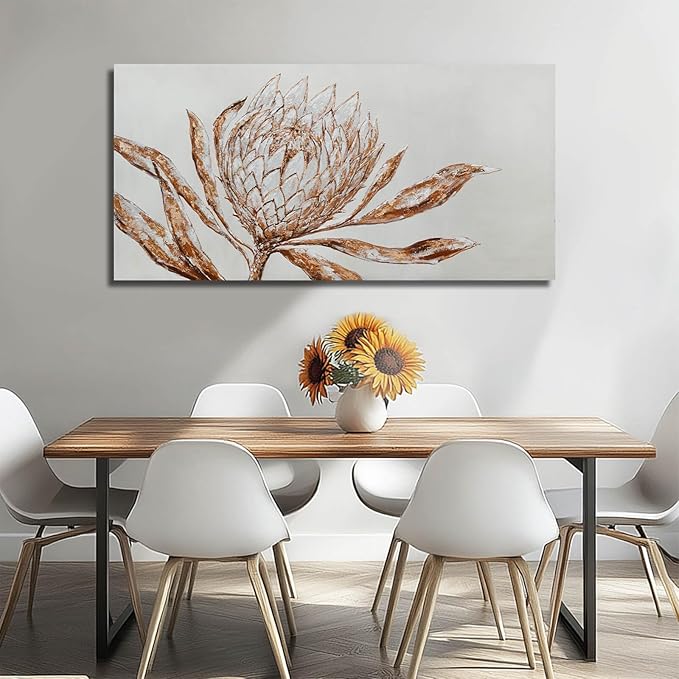 GAIDUOMAI Red and Gold Flower Wall Art Contemporary Artwork for Walls Plant Wall Decor Painting on Canvas 24"x48" Dining Room Home Kitchen Posters