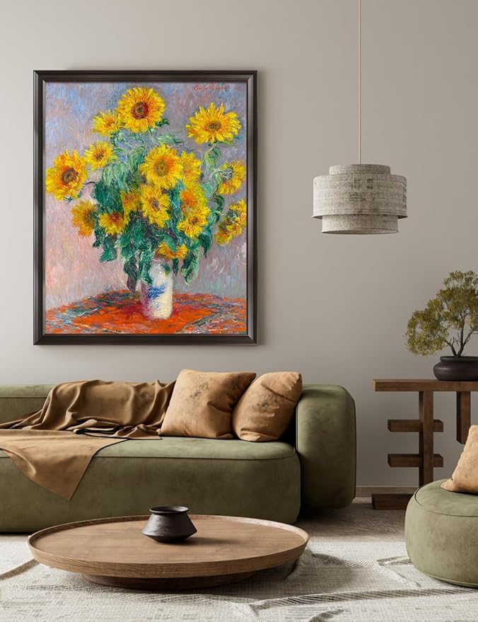 DECORARTS - Claude Monet Sunflowers, Large Framed Wall Art, Canvas Size 28x35, Outer Dimensions Larger With Customizable Solid Wood Frames, Giclee Canvas Print, Made in USA