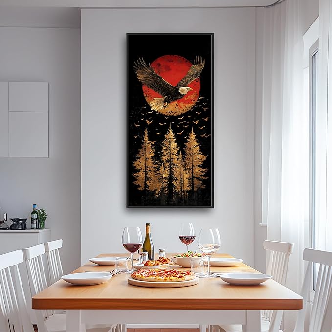 Lovira Bald Eagle Large Wall Art Eagle Japanese Sun Forest Canvas Wall Decor Pictures Prints Painting Framed Modern Vertical Artwork for Living Room Bedroom Bathroom Office 30"x60"