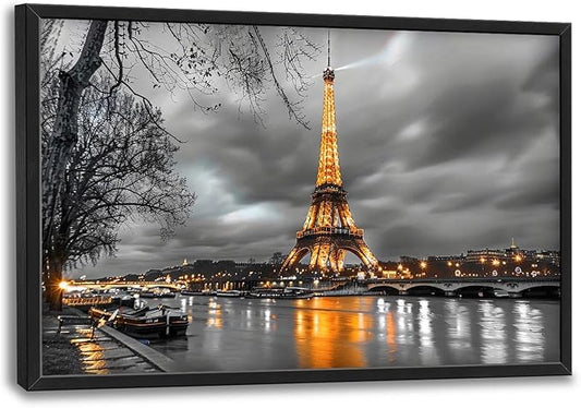 Quorin Eiffel Tower Large Wall Art Black and White Pictures Wall Decor City Landscape Canvas Print Painting Artwork for Bathroom Living Room Bedroom 36L x24W