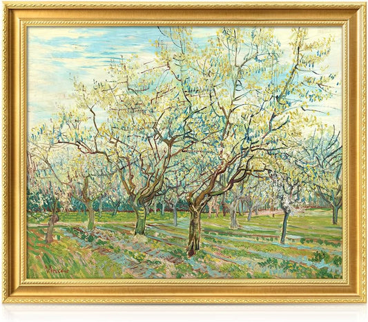 DECORARTS - Vincent van Gogh's The White Orchard. Museum-Quality Giclee Print on Cotton Canvas, Gold Solid Wood Frame, Framed Size: 34.75x28.75 in, Made in USA