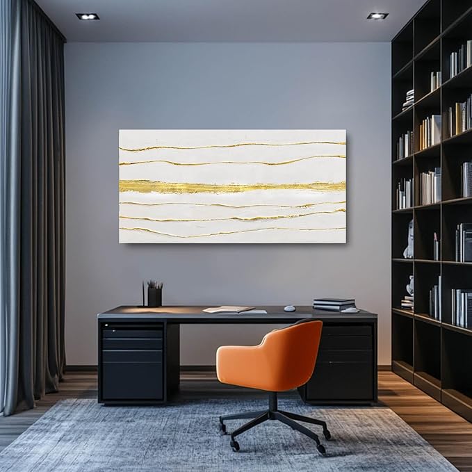 Gold Line Art Minimalist Canvas Prints Abstract Wall Decor White Pictures Wall Art for Home Dining Room Office 24x48 Inch Modern Artwork