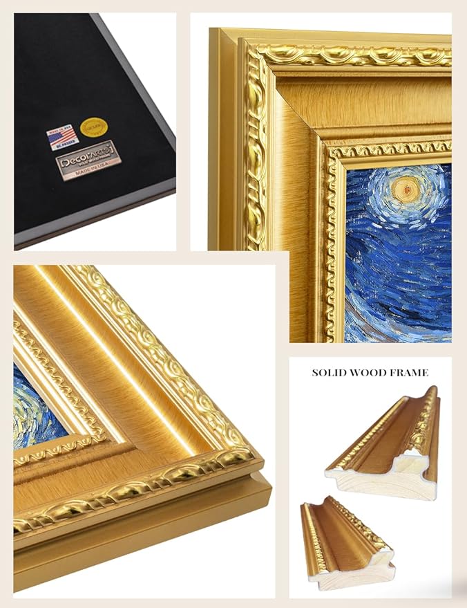 DECORARTS - Vincent van Gogh's Starry Night. Museum-Quality Giclee Print on Cotton Canvas, Ornate Gold Wood Frame with Classic Detailing, Picture Size: 30x24, Framed Size: 34.75x28.75, Made in USA