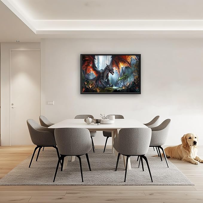 Dragon Large Framed Wall Art Western Fire Dragon Pictures Oversized Wall Decor Cool Animal Canvas Print Painting Aesthetic Modern Artwork for Living Room Bedroom Office Bathroom Home Decor 36L x24W