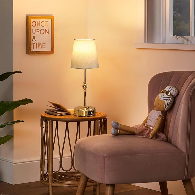 Bedside Table Lamp for Bedroom with 2 USB Charging Ports Minimalist Modern Small Gold Nightstand Lamp 3-Way Dimmable Touch Desk Lamp for Living Room Home Office Dorm,LED Bulb Included