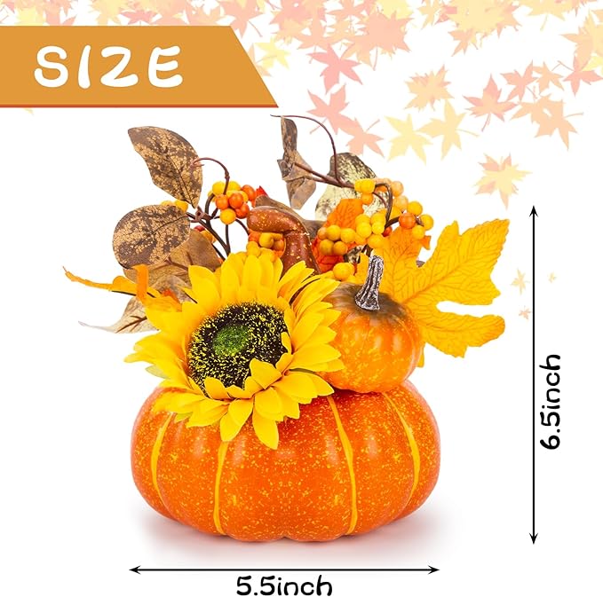 DomeStar Pumpkin Decor, Fall Centerpieces for Tables, Artificial Pumpkins for Decorating, Faux Fall Decorations for Home Table Thanksgiving Halloween Indoor Outdoor Porch Classroom Decor