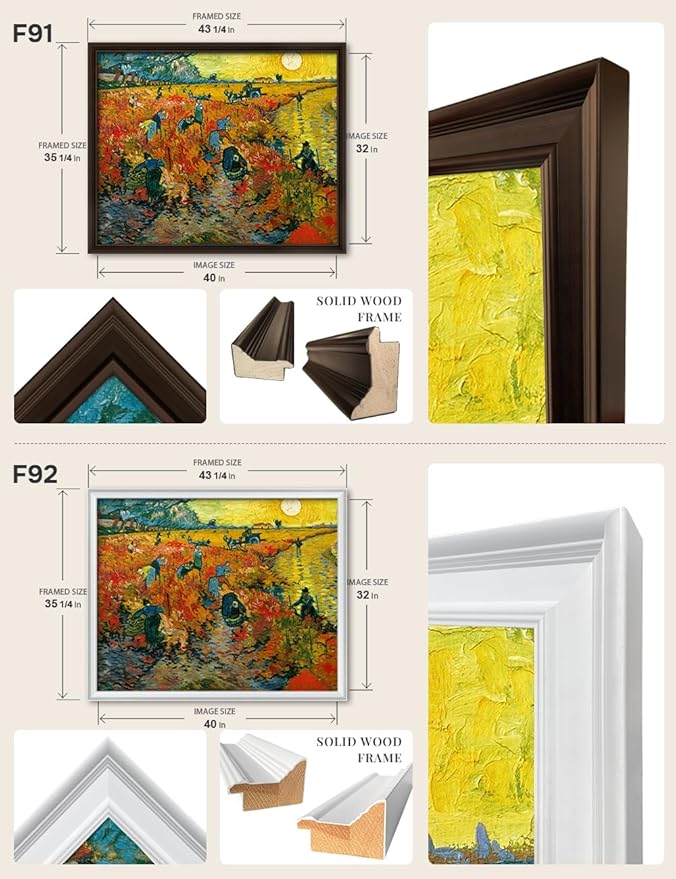 DECORARTS - The Red Vineyards by Vincent Van Gogh, Large Giclee Canvas Print with Solid Wood Frame, Oversized Wall Art Decor