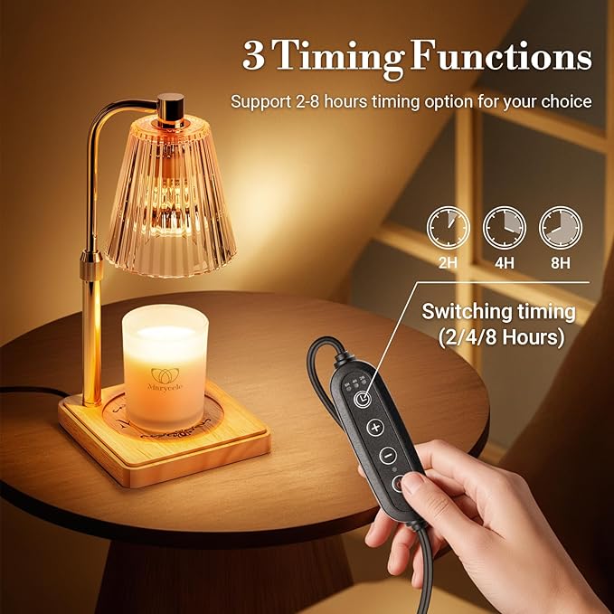 Candle Warmer Lamp with Timer for Yankee Candles, Adjustable Height Wax Melt Warmer, Birthday Gifts for Mom Women Sister, Vintage Amber Glass Lamp, Fall Decorations for Home Decor
