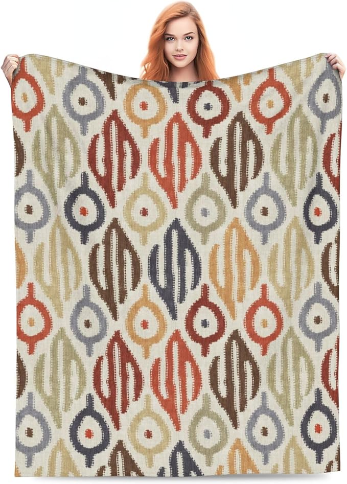 Boho Blanket for Women Kids Adults Flannel Decor Soft Ethnic Pattern Throw Blankets for Couch Travel Nap 80x60 inch